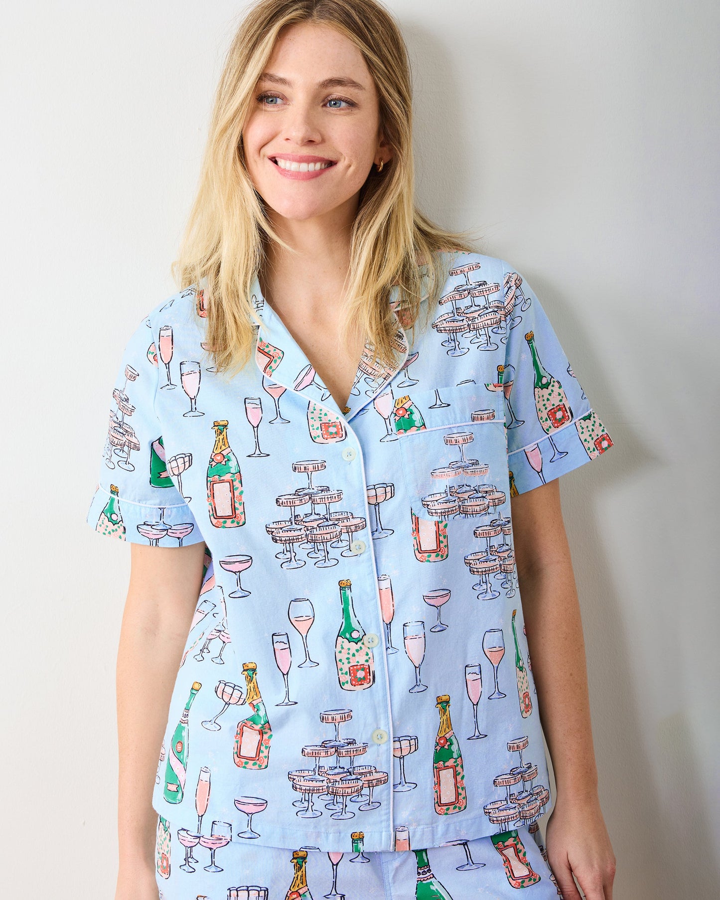 Champagne Tower - Short Pajama Set - Soft Blue