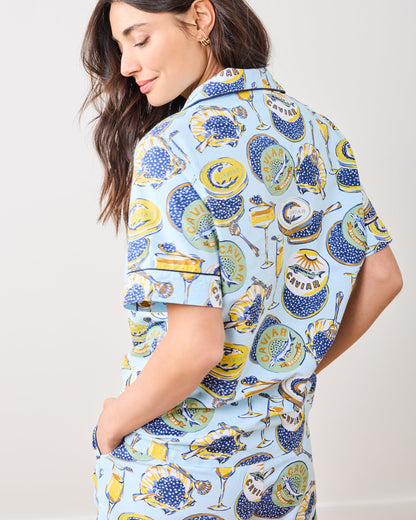 Champagne & Caviar - Short Pajama Set - Pale Blue