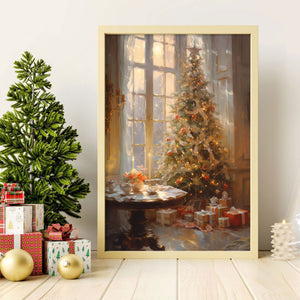Christmas Tree By The Window Vintage Christmas Canvas,Cottagecore Decor, Christmas Decor Living Room, Wall Art Winter, Holiday Art Fireplace
