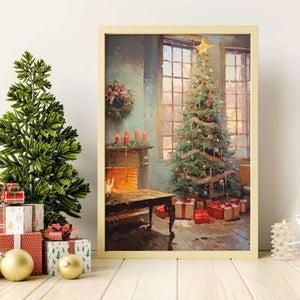Vintage Christmas Wall Art Christmas Tree Canvas Print, Wall Print Cottagecore Decor, Christmas Decor Living Room, Wall Art Winter, Holiday