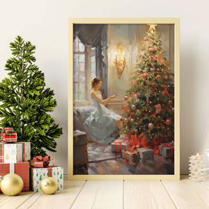 Vintage Canvas Print A Girl By Christmas Tree Wall Print Cottagecore Decor Christmas Decor Living Room Wall Art Winter Holiday Art Fireplace