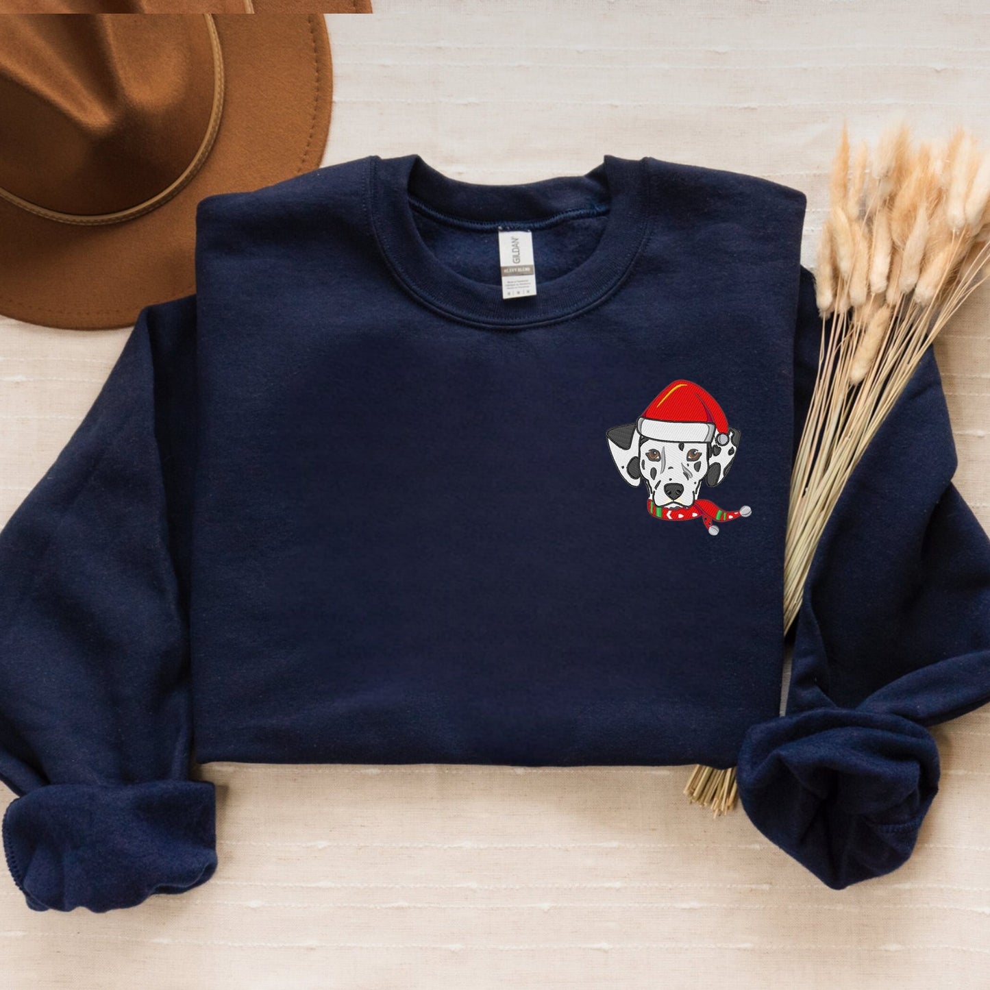 Christmas Dalmatian Sweatshirt Embroidered, Dalmatian Dog Santa Crewneck or Hoodie for Dalmatian Mom