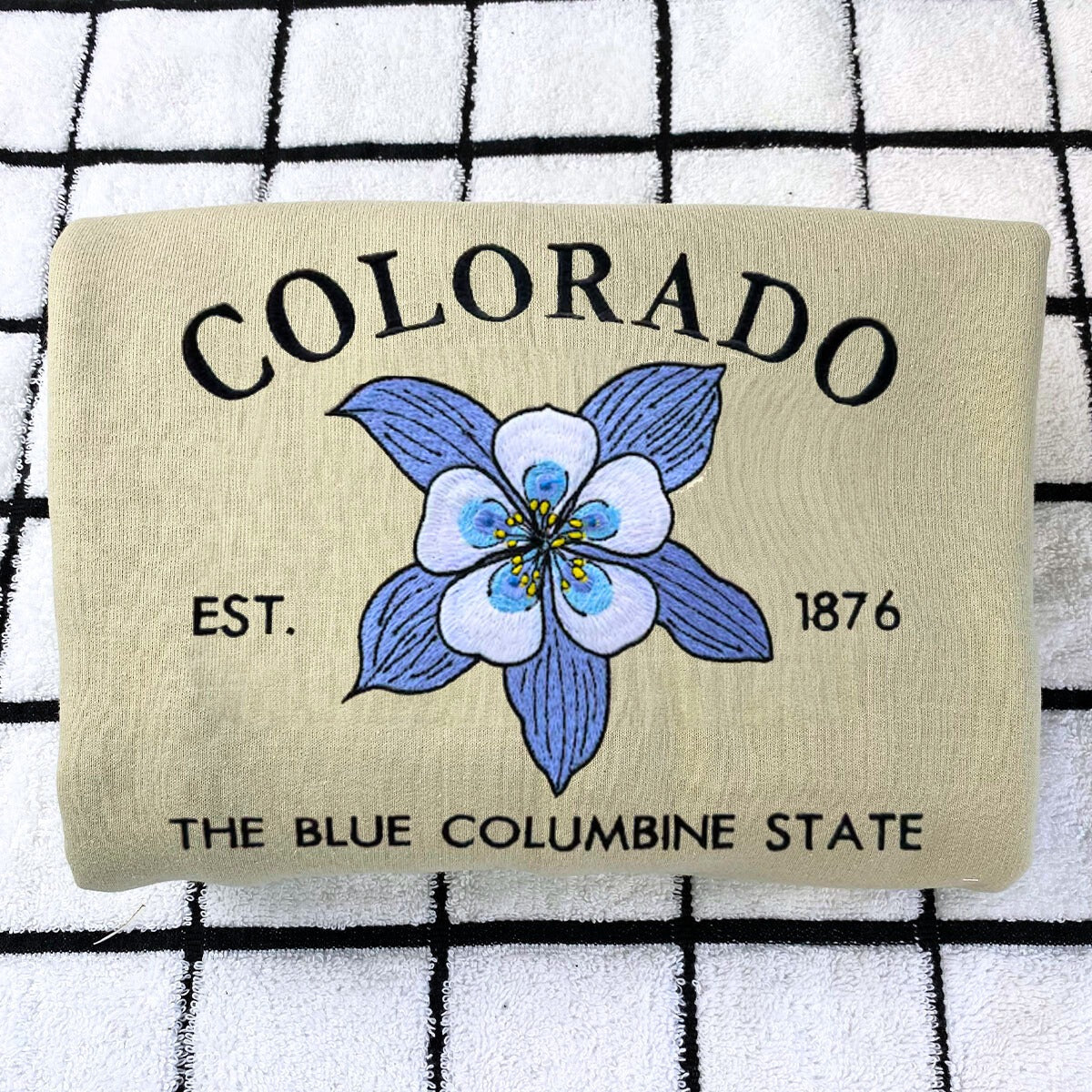 Colorado State Sweatshirt or Hoodie, Embroidered Gift - Est. 1876 Blue Columbine Flower