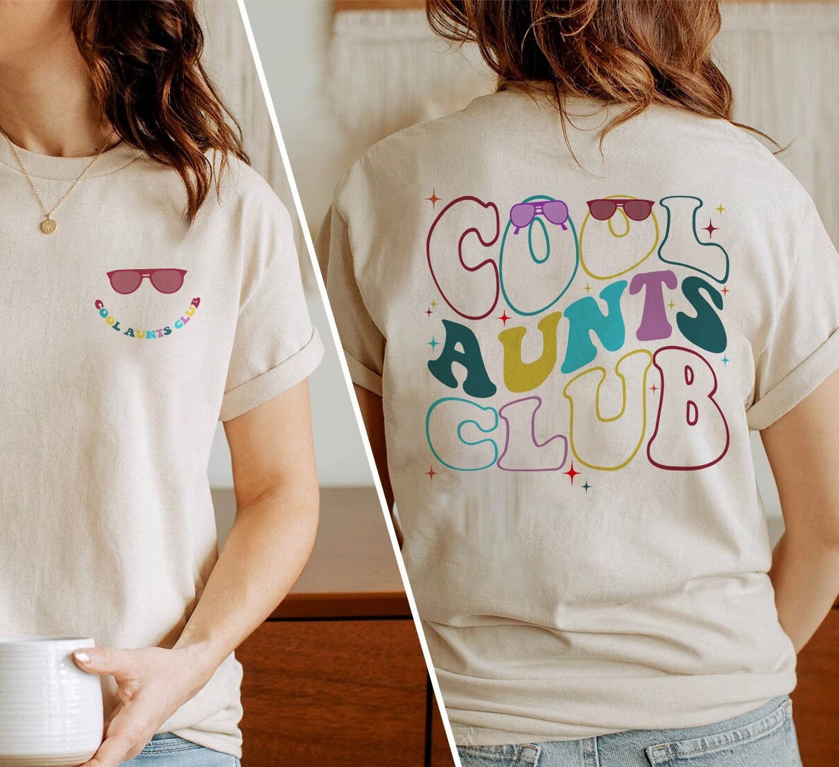 Cool Aunts Club Tee Shirt Front And Back, Cool Aunt Shirt, Aunt Gift, Aunt Birthday Gift, Sister Gifts, Auntie Sweatshirt, Aunt Sweatshirt
