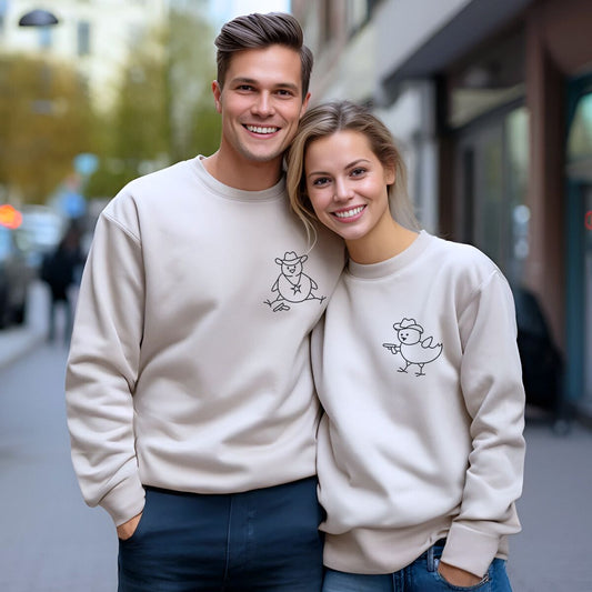 Couple Chicken Sweatshirt or Hoodie Matching, Custom Embroidered Valentine's Day Gifts for Couple