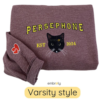 Custom Dog Mom Sweatshirt Embroidered Pet Face Name Portraits Photo on Sleeve