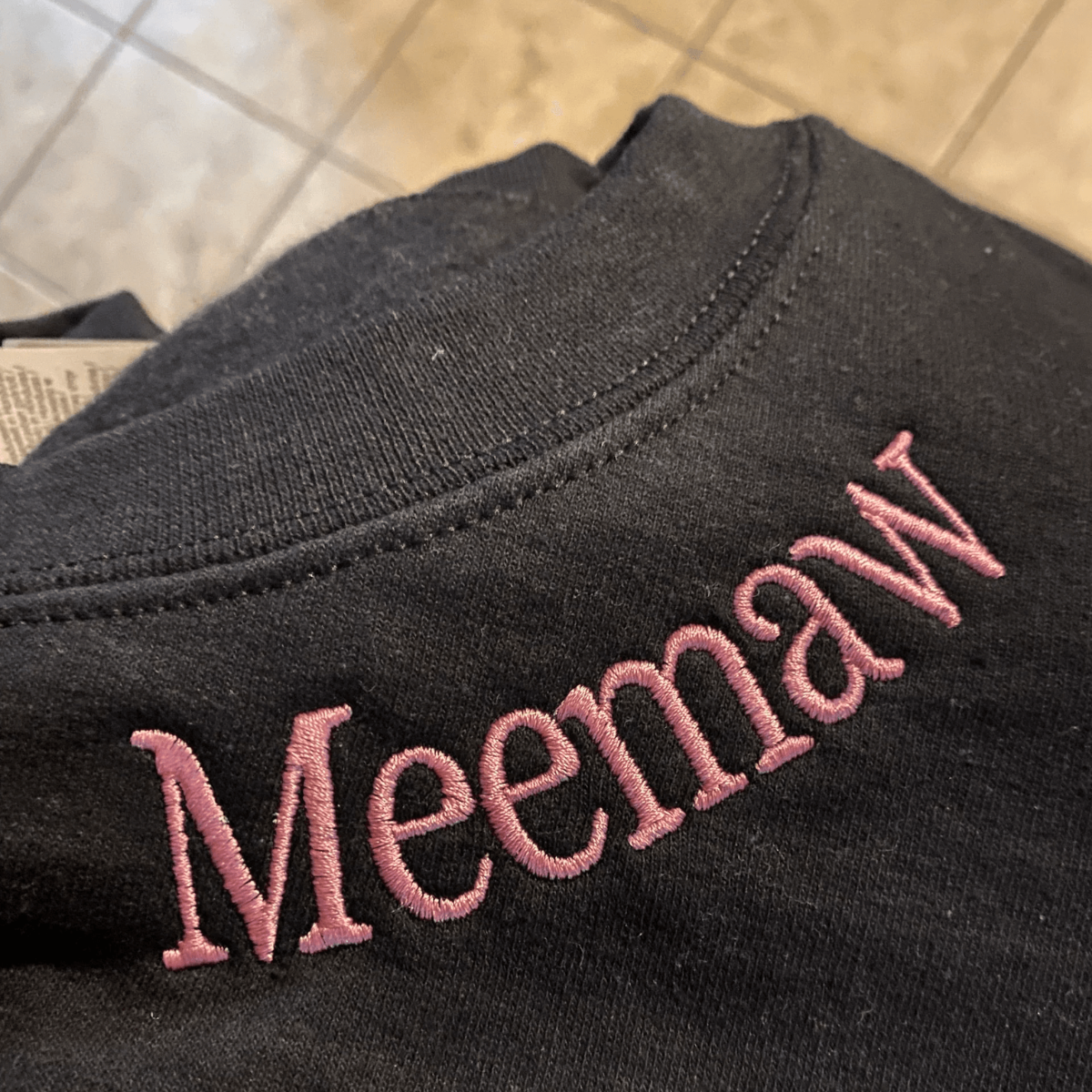 Custom Embroidered Meemaw Sweatshirt with Grandkids Names on Sleeve