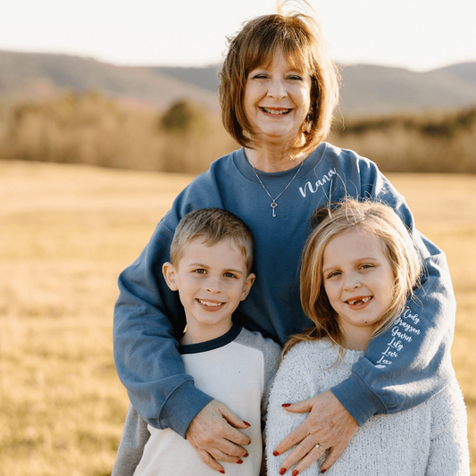 Custom Embroidered Nana Sweatshirt with GrandKids Names on Sleeve