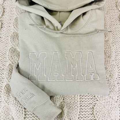 Custom Mama Neutral Varsity Sweatshirt or Hoodie - Embroidered