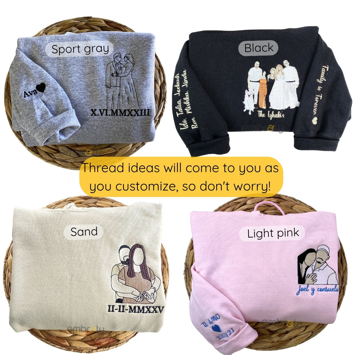 Custom Pet Portrait Embroidered Sweatshirt, Hoodie, Custom Pet Picture 7778382905563