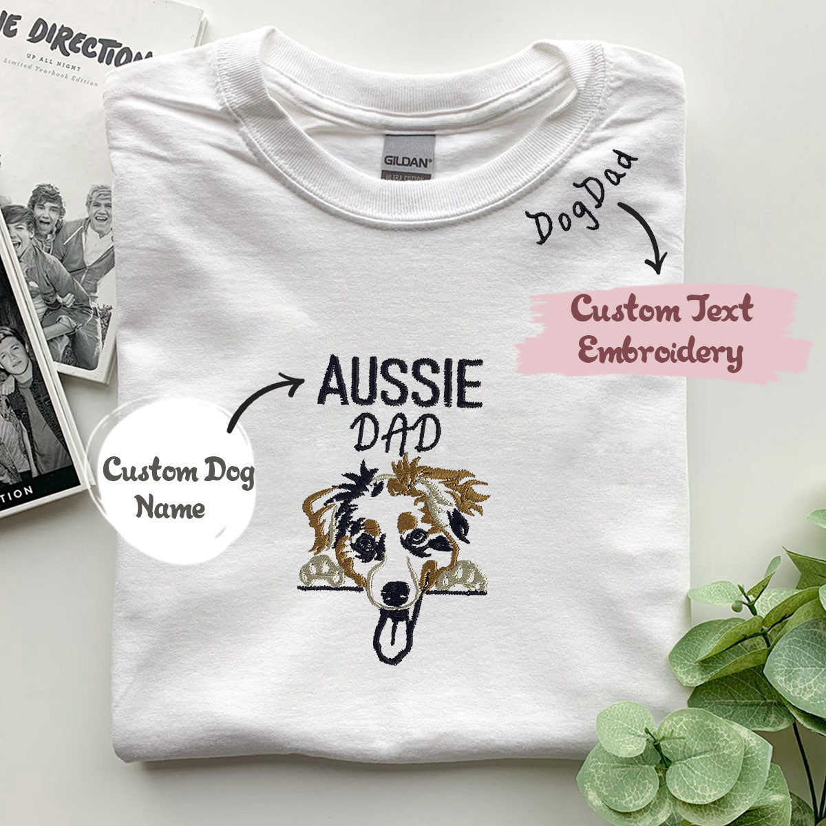 Custom  Australian Shepherd Dog Dad Embroidered Hoodie, Personalized Hoodie with Dog Name, Best Gifts For Australian Shepherd Owners