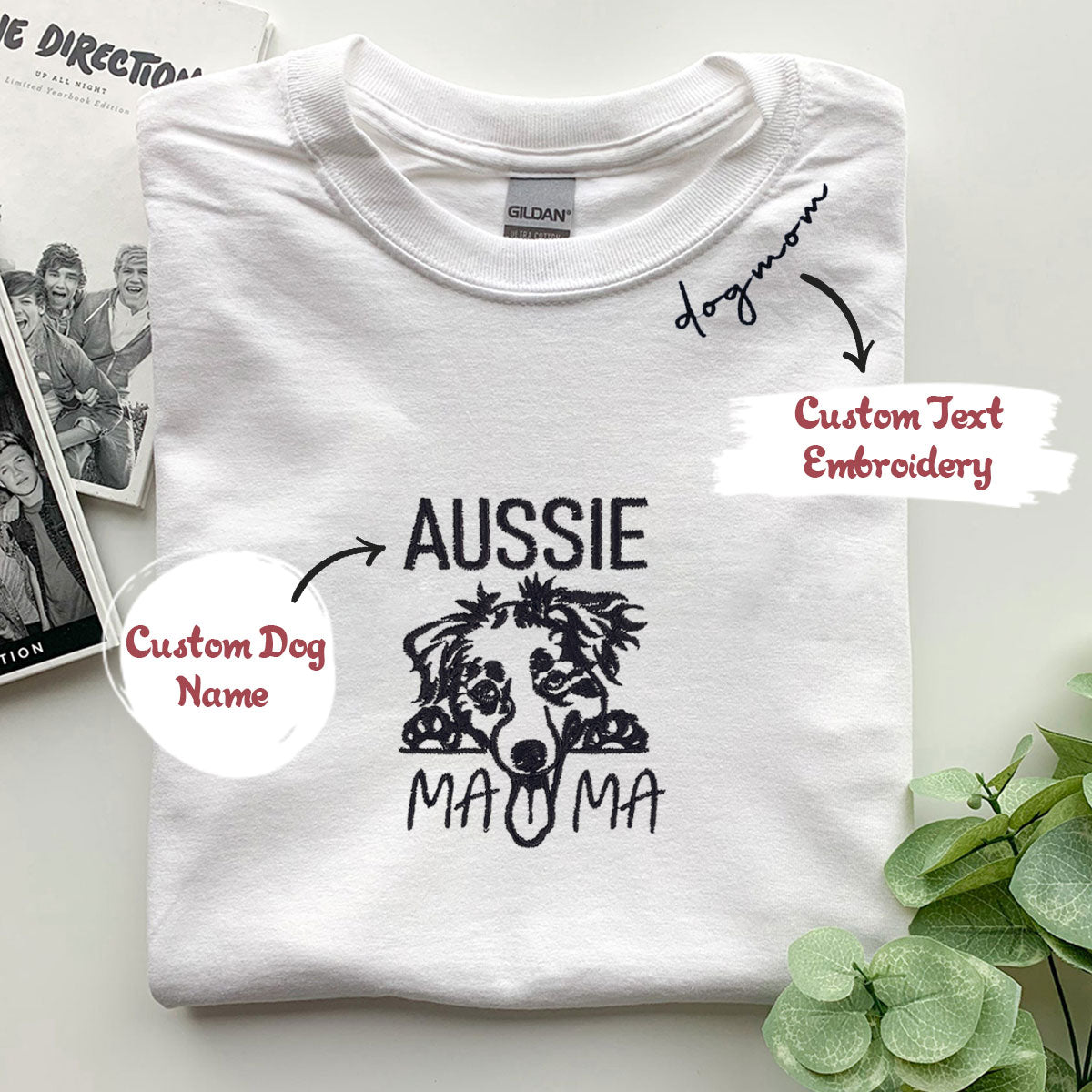 Custom  Australian Shepherd Dog Mama Shirt Embroidered Collar , Personalized Shirt with Dog Name, Best Gifts For Australian Shepherd Owners