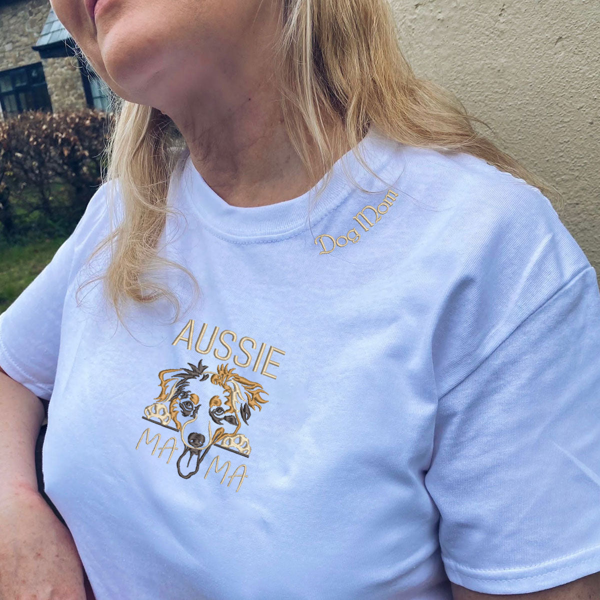 Custom  Australian Shepherd Dog Mama Shirt Embroidered Collar , Personalized Shirt with Dog Name, Best Gifts For Australian Shepherd Owners