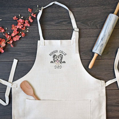 Custom Border Collie Dog Dad Embroidered Apron, Personalized Apron with Dog Name, Best Gifts For Boxer Lovers
