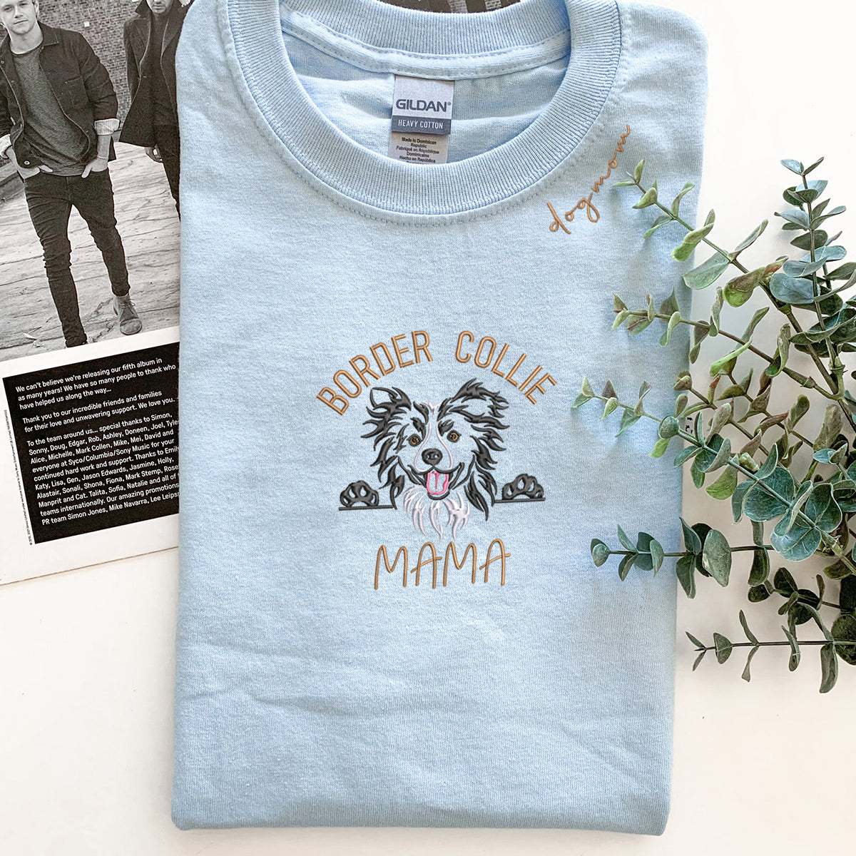 Custom Border Collie Dog Mama Shirt Embroidered Collar, Personalized Shirt with Dog Name, Best Gifts For Boxer Lovers