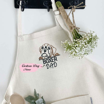 Custom Boxer Dog Dad Embroidered Apron, Personalized Apron with Dog Name, Best Gifts For Boxer Lovers