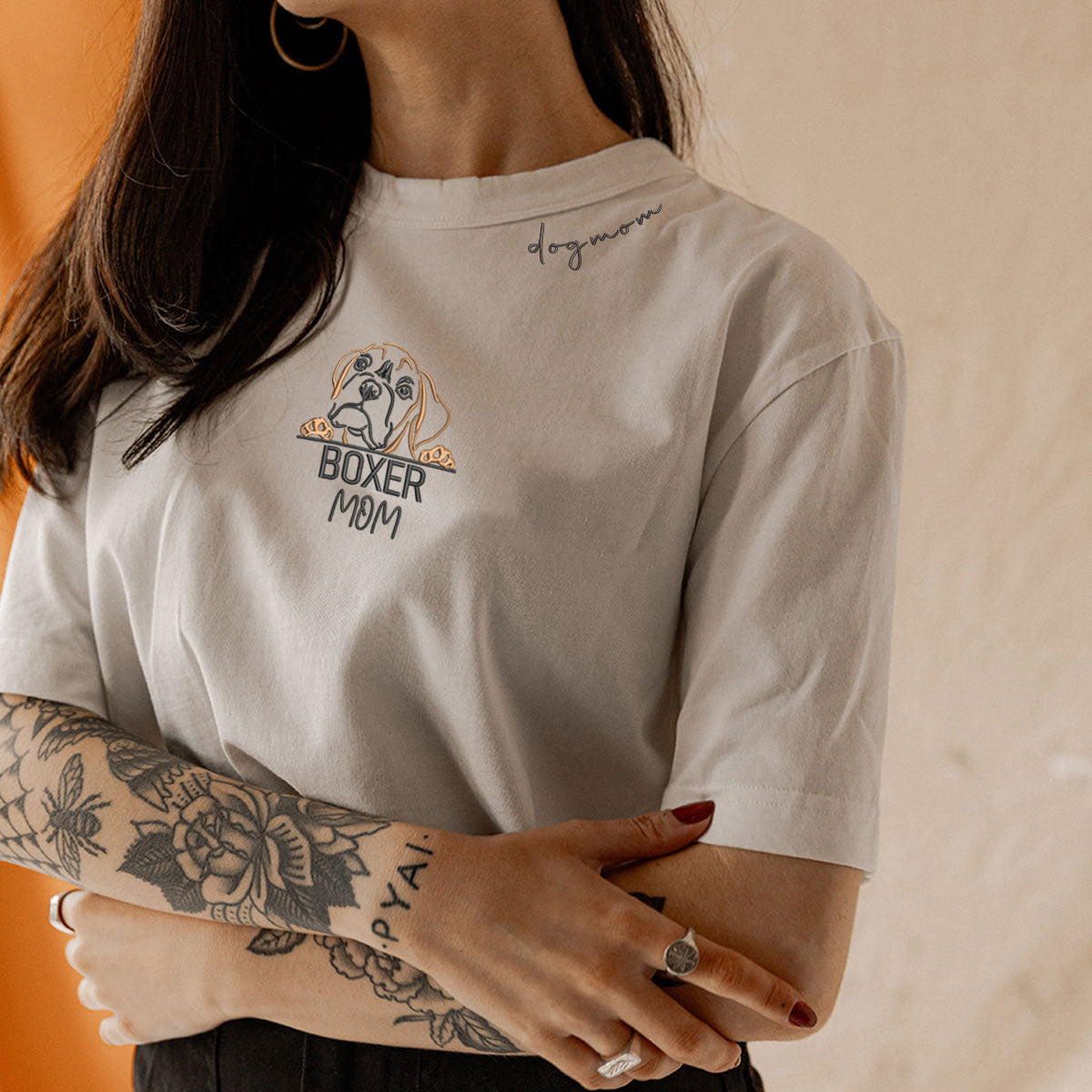 Custom Boxer Dog Mom Shirt Embroidered Collar, Personalized Shirt with Dog Name, Best Gifts For Boxer Lovers