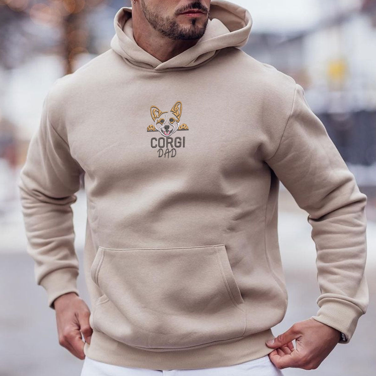 Custom Corgi Dog Dad Embroidered Hoodie, Personalized Hoodie with Dog Name, Best Gifts For Corgi Lovers