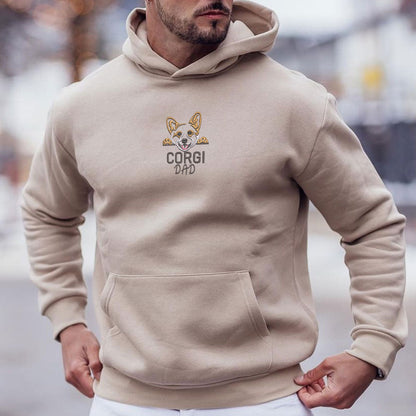 Custom Corgi Dog Dad Embroidered Hoodie, Personalized Hoodie with Dog Name, Best Gifts For Corgi Lovers