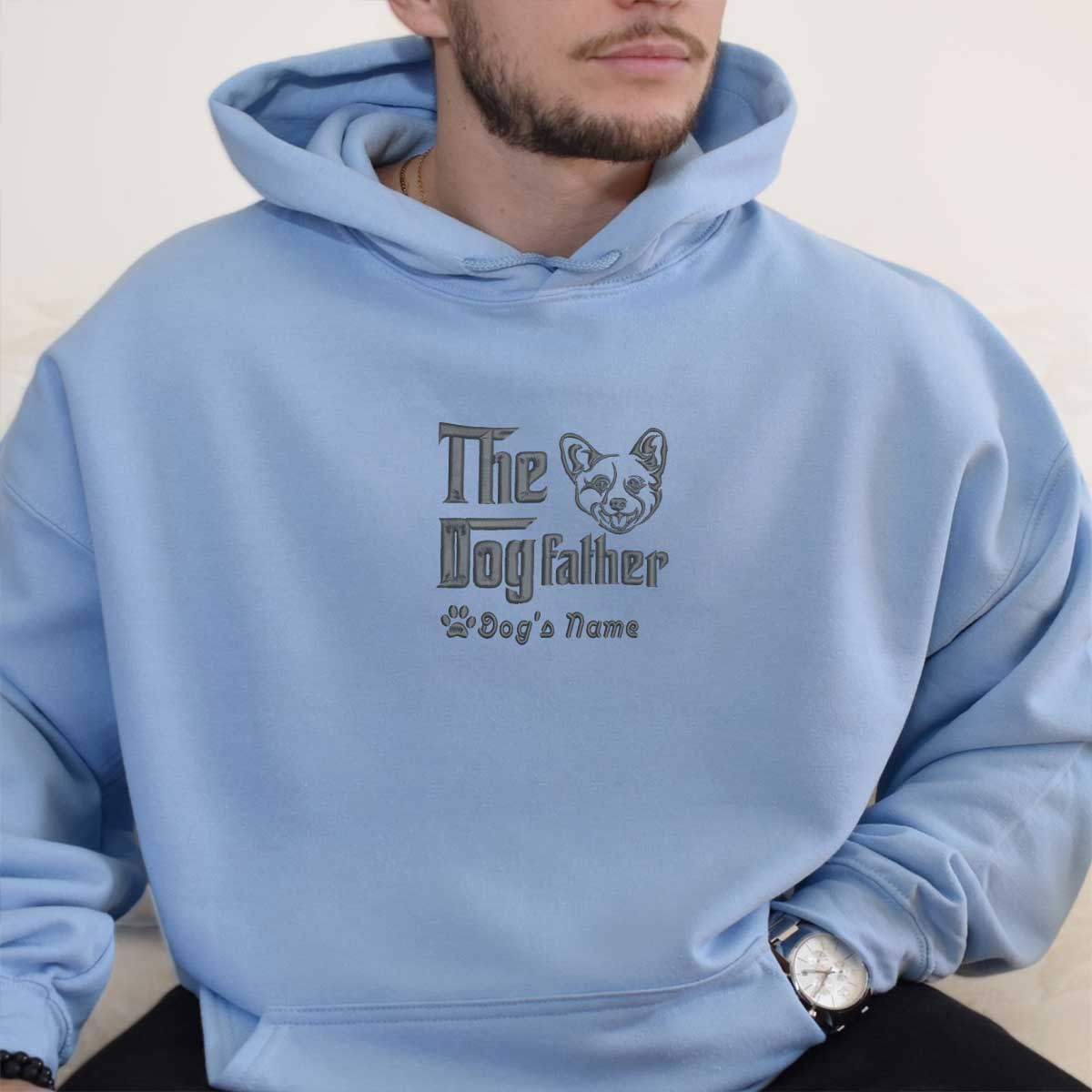 Custom Corgi Dog Dad Embroidered Hoodie, Personalized The DogFather Hoodie Corgi, Best Gifts For Corgi Lovers
