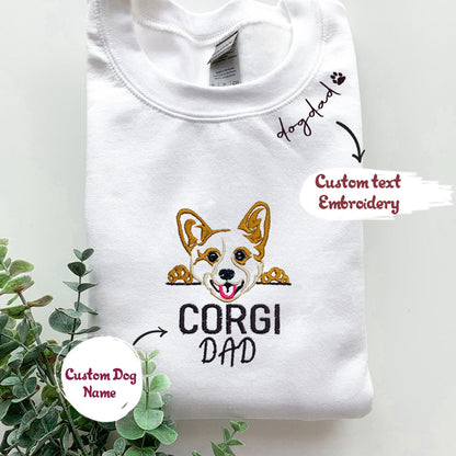Custom Corgi Dog Dad Shirt Embroidered Collar, Personalized Shirt with Dog Name, Best Gifts For Corgi Loversi