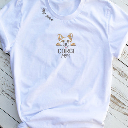 Custom Corgi Dog Mom Shirt Embroidered Collar, Personalized Shirt with Dog Name, Best Gifts For Corgi Lovers
