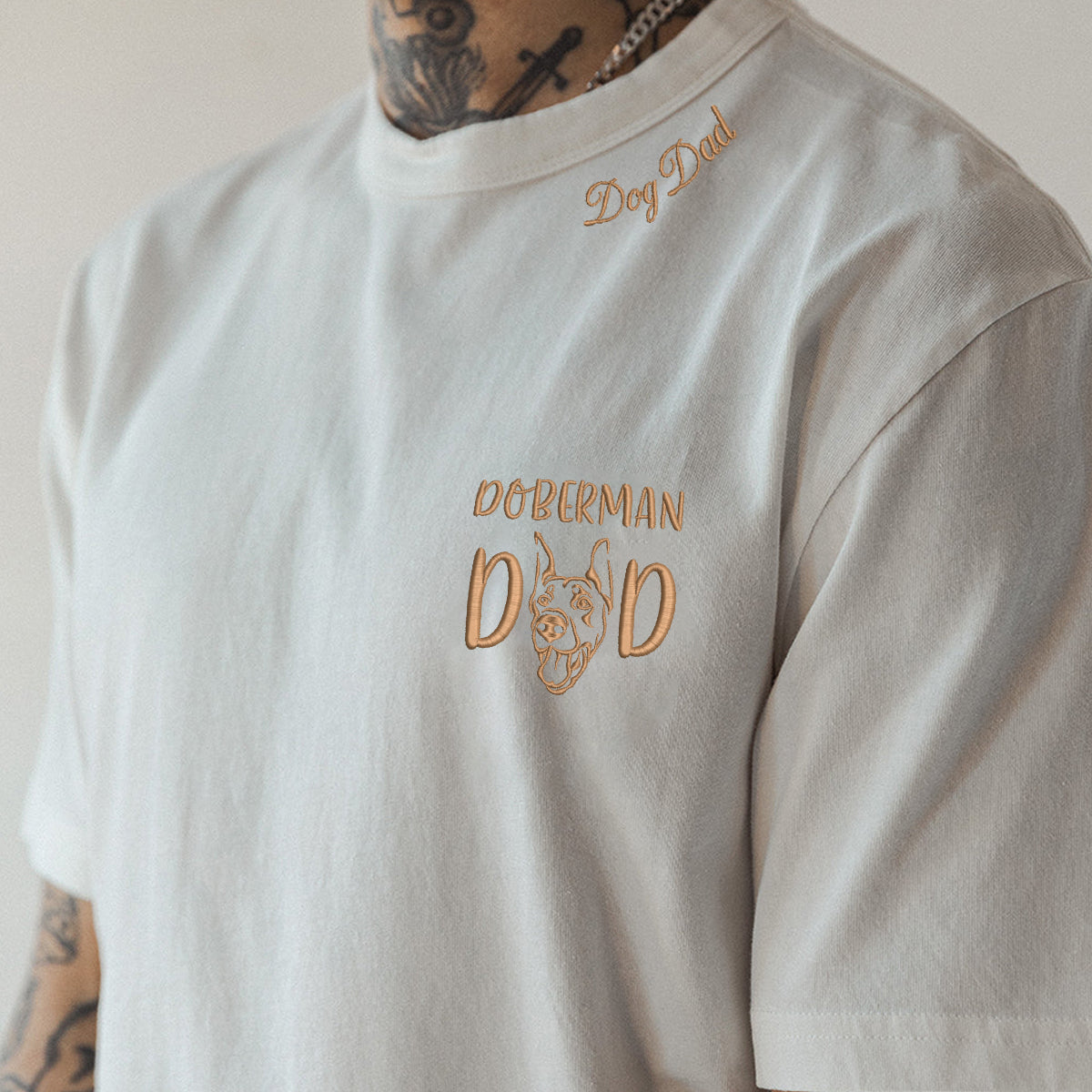 Custom Doberman Dog Dad Embroidered Collar Shirt, Personalized Shirt with Dog Name, Best Gifts For Doberman Lovers