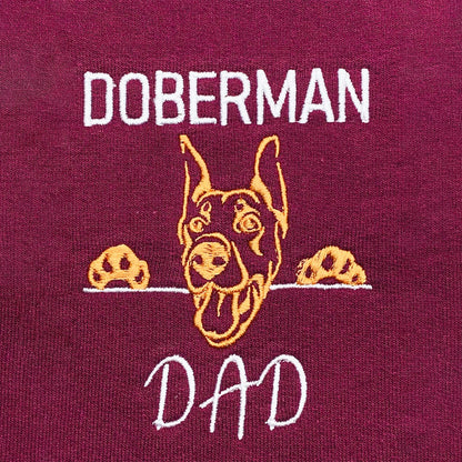 Custom Doberman Dog Dad Embroidered Collar Shirt, Personalized Shirt with Dog Name, Unique Gifts For Doberman Lovers