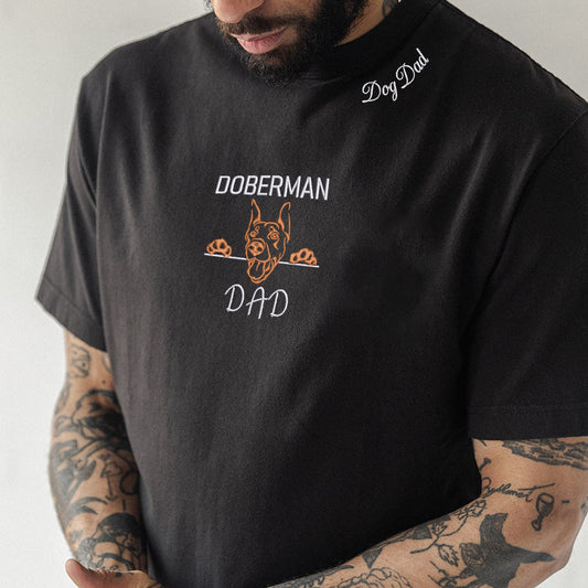 Custom Doberman Dog Dad Embroidered Collar Shirt, Personalized Shirt with Dog Name, Unique Gifts For Doberman Lovers