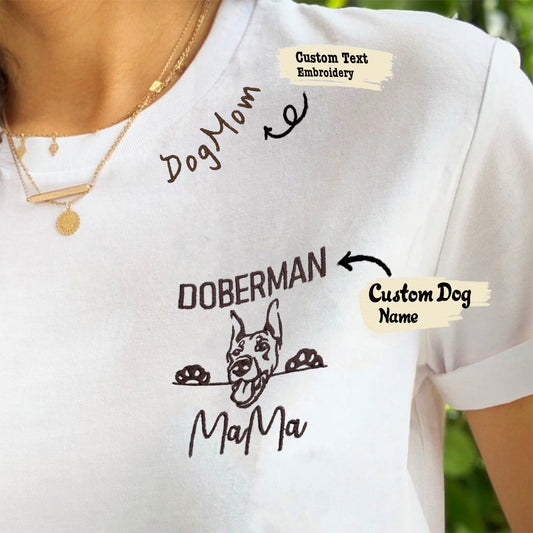 Custom Doberman Dog Mama Embroidered Collar Shirt, Personalized Shirt with Dog Name, Best Gifts For Doberman Lovers