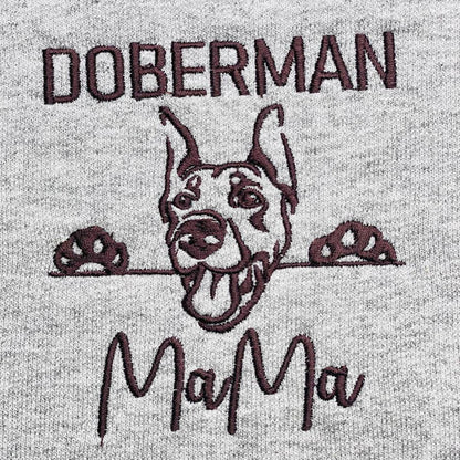 Custom Doberman Dog Mama Embroidered Collar Shirt, Personalized Shirt with Dog Name, Best Gifts For Doberman Lovers