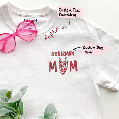 Custom Doberman Dog Mom Embroidered Collar Shirt, Personalized Shirt with Dog Name, Best Gifts For Doberman Lovers