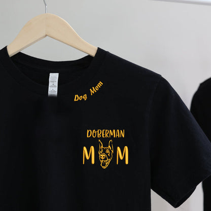 Custom Doberman Dog Mom Embroidered Collar Shirt, Personalized Shirt with Dog Name, Best Gifts For Doberman Lovers