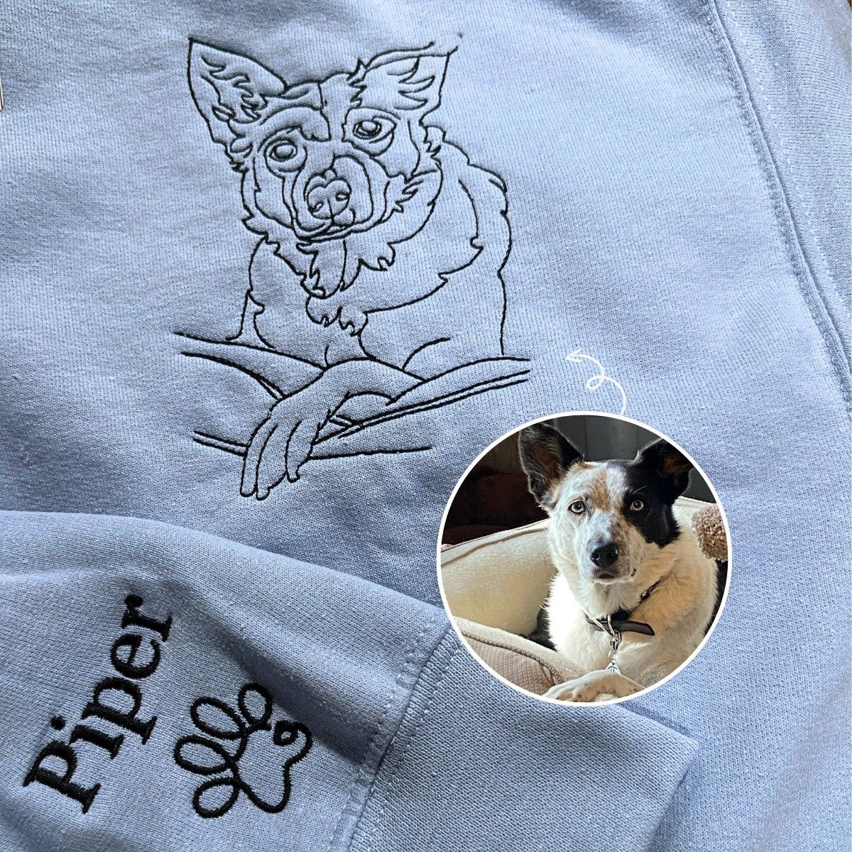 Custom Dog Embroidered Sweatshirt from Photo, Personalized Dog Lover Sweatshirt with Dog Face