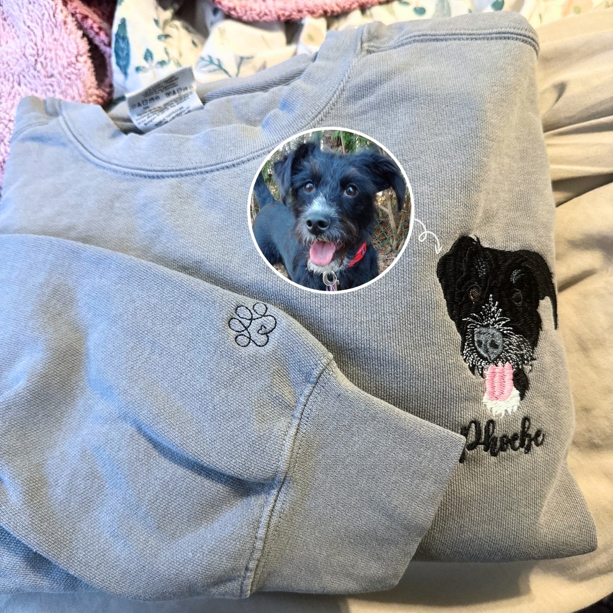 Custom Dog Embroidered Sweatshirt from Photo, Personalized Dog Lover Sweatshirt with Dog Face