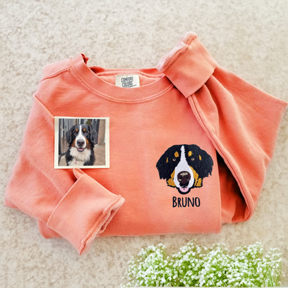 Custom Dog Embroidered Sweatshirt from Photo, Personalized Dog Lover Sweatshirt with Dog Face