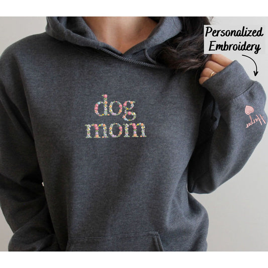 Custom Embroidered Dog Mom Hoodie, Personalized Hoodie with Icon, Gift For Dog Owners