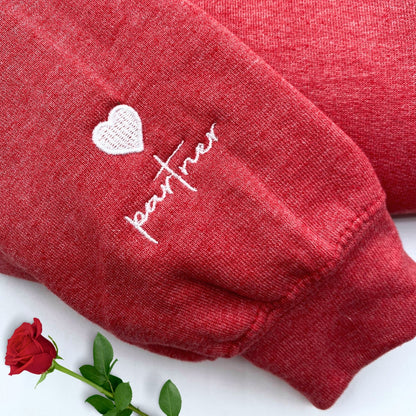 Custom Embroidered Initial Heart Sweatshirt, Couple Shirt, Initial On Sleeve, Couple's Shirt, Wedding, Valentines Gift