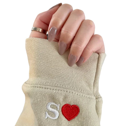 Custom Embroidered Initial Heart Sweatshirt, Couple Shirt, Initial On Sleeve, Couple's Shirt, Wedding, Valentines Gift