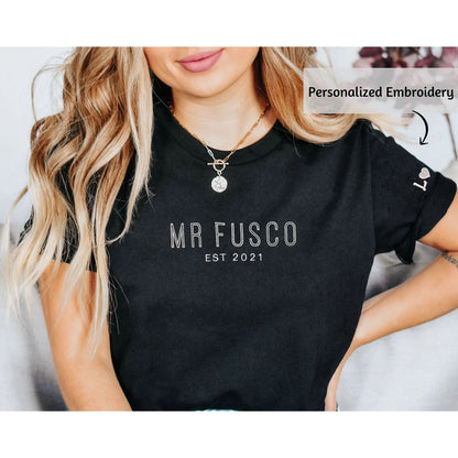 Custom Embroidered Mr And Mrs Shirt With Anniversary Date, Best Gift For Maching Couple