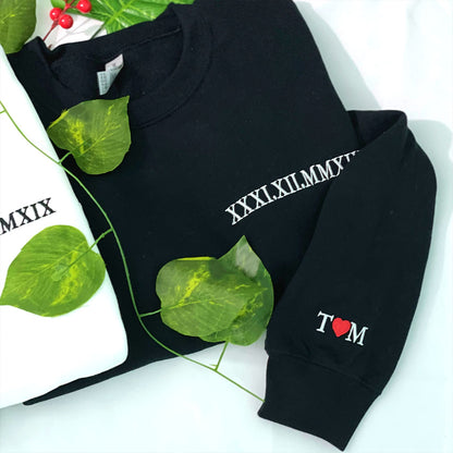 Custom Embroidered Roman Numeral Date Sweatshirt, Hoodie Personalized Date Anniversary Year Wedding Gifts
