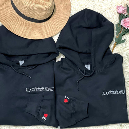 Custom Embroidered Roman Numeral Date Sweatshirt, Hoodie Personalized Date Anniversary Year Wedding Gifts