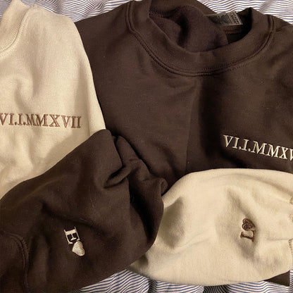 Custom Embroidered Roman Numeral Sweatshirt, Personalized Anniversary Gift for Matching Couples 8192269811931
