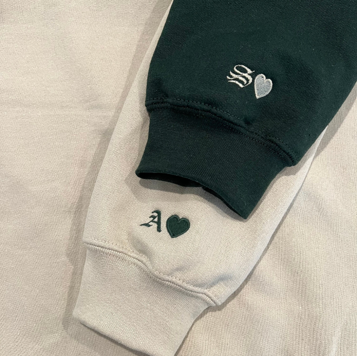Custom Embroidered Sleeve Sweatshirt, Matching Sweatshirts for Couples Unique Gift Ideas for Him Her