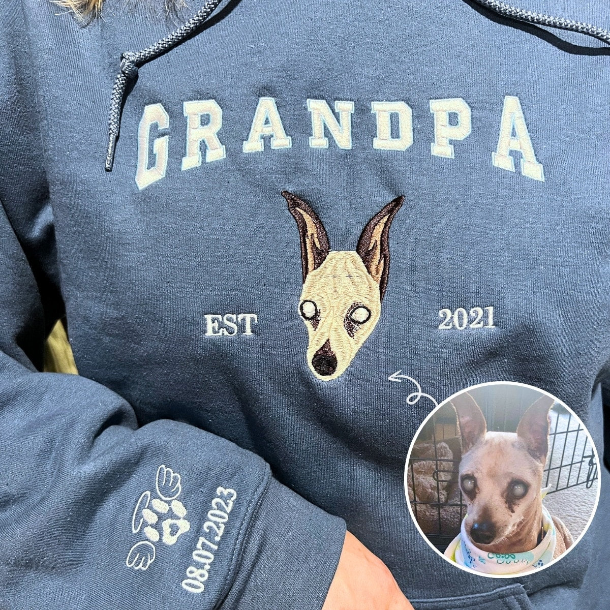 Custom Embroidered Sweatshirt with Dog Face Varsity from Photo, Gift for Dog Lovers