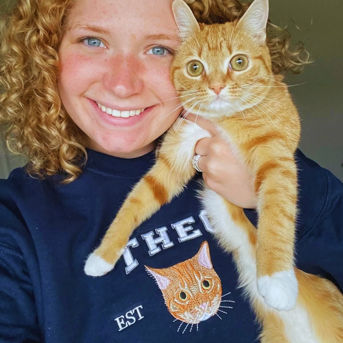 Custom Embroidered Varsity Cat Face Sweatshirt from Photo, Personalized Gift for Cat Lover