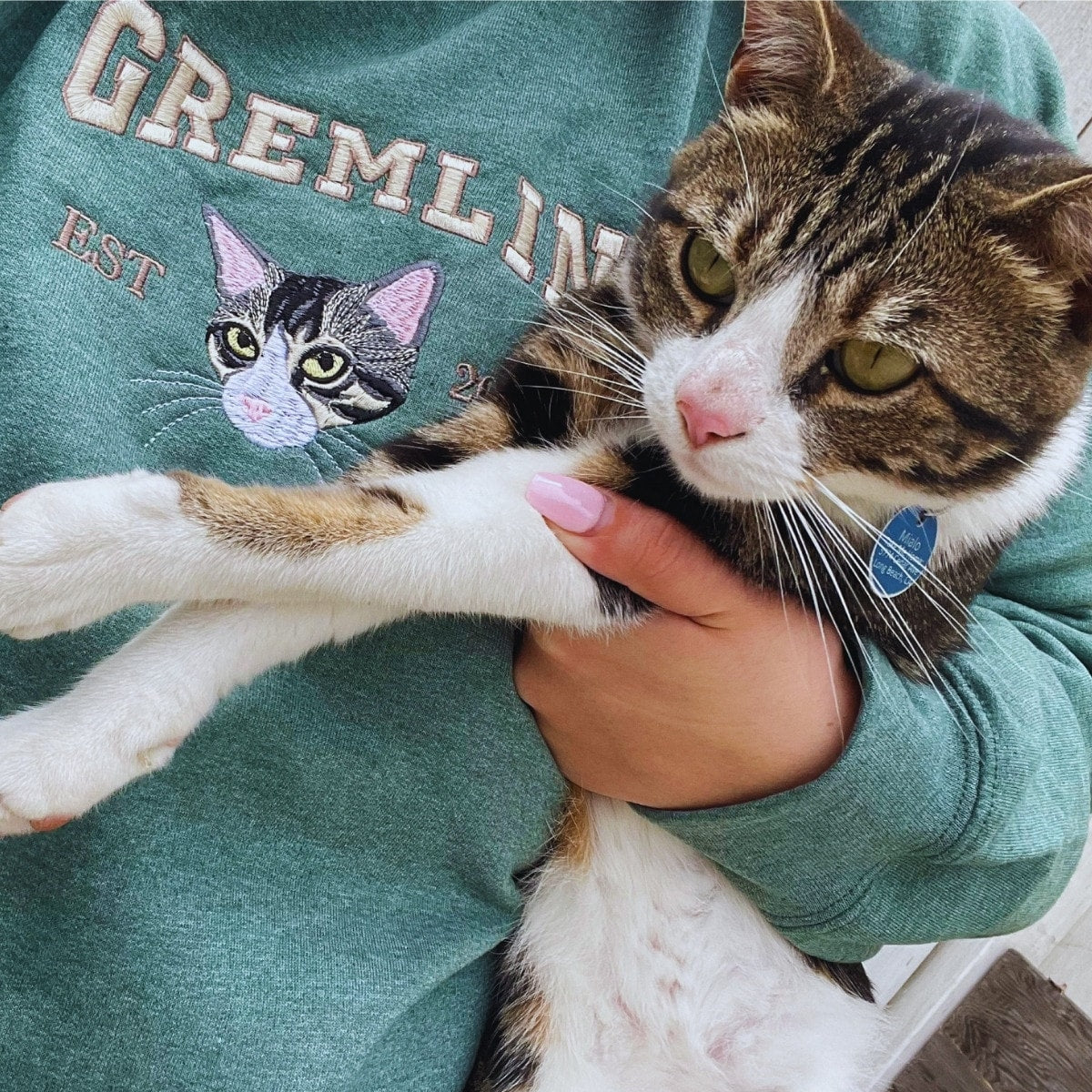 Custom Embroidered Varsity Cat Face Sweatshirt from Photo, Personalized Gift for Cat Lover