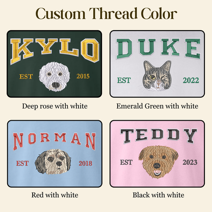 Custom Embroidered Varsity Cat Face Sweatshirt from Photo, Personalized Gift for Cat Lover