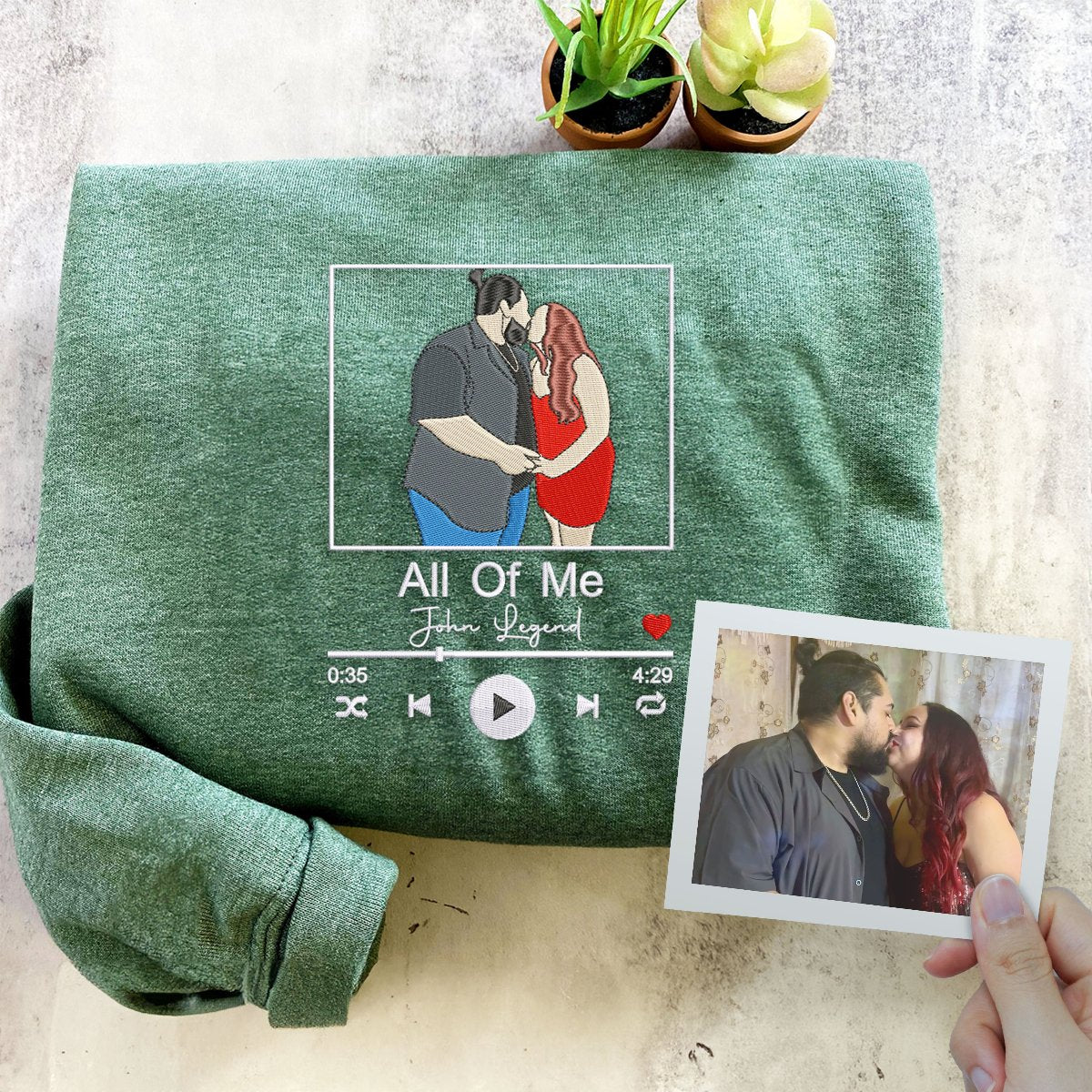 Custom Favorite Song with Your Photo Portrait Sweatshirt or Hoodie, Embroidered Gift for Him Her