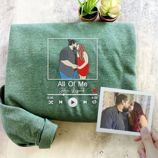 Custom Favorite Song with Your Photo Portrait Sweatshirt or Hoodie, Embroidered Gift for Him Her